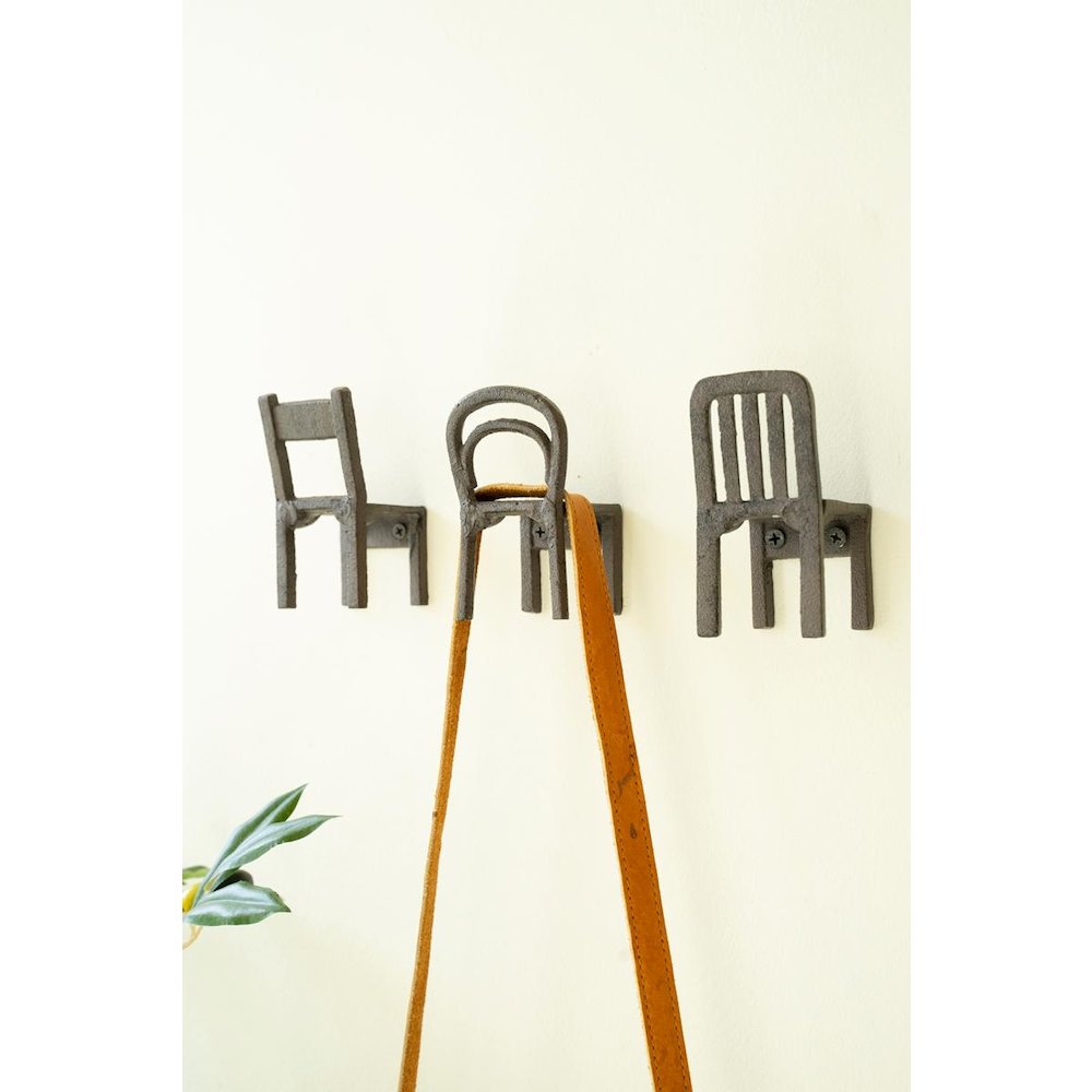 Set Of Three Cast Iron Chair Coat Hooks. Picture 1
