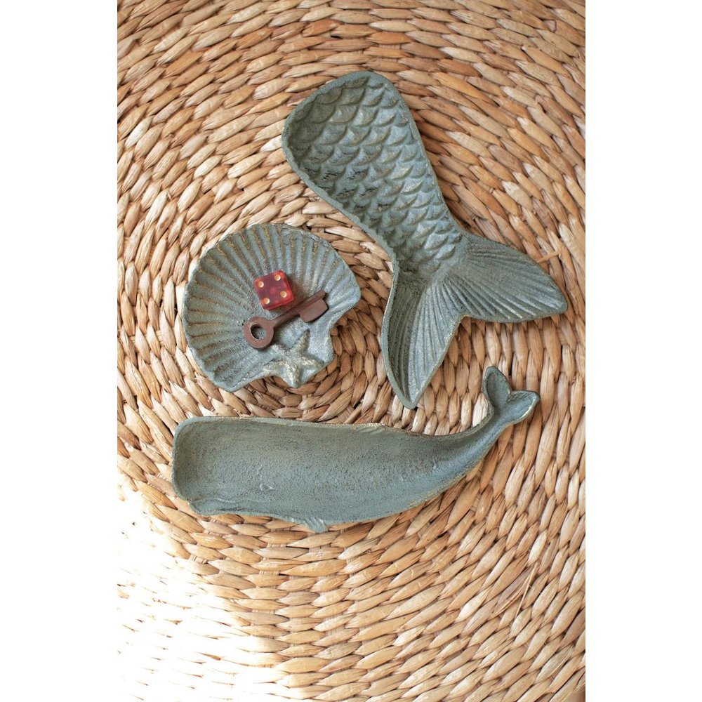Set Of Three Cast Iron Shell, Tail And Whale Trinket Trays. Picture 2