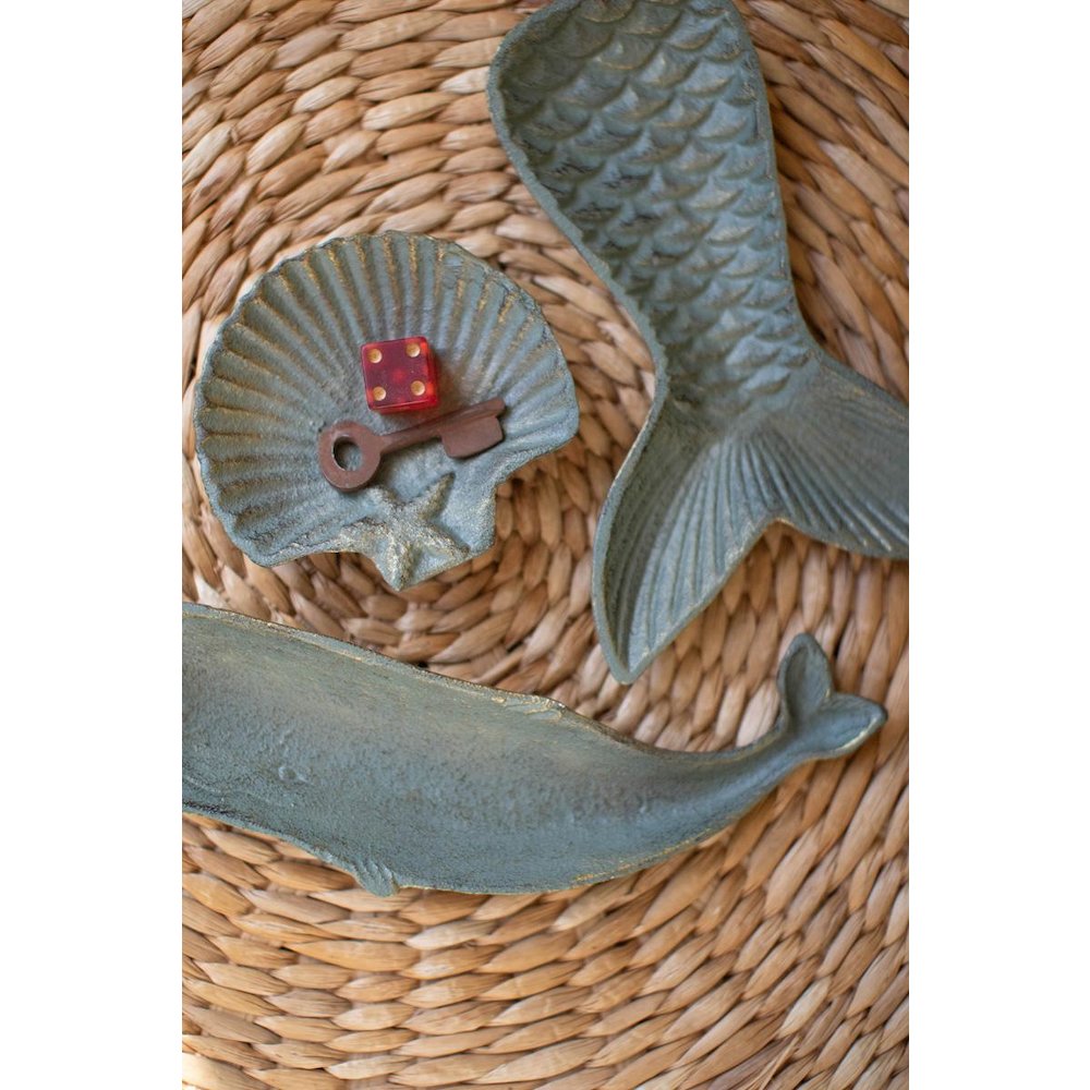 Set Of Three Cast Iron Shell, Tail And Whale Trinket Trays. Picture 3
