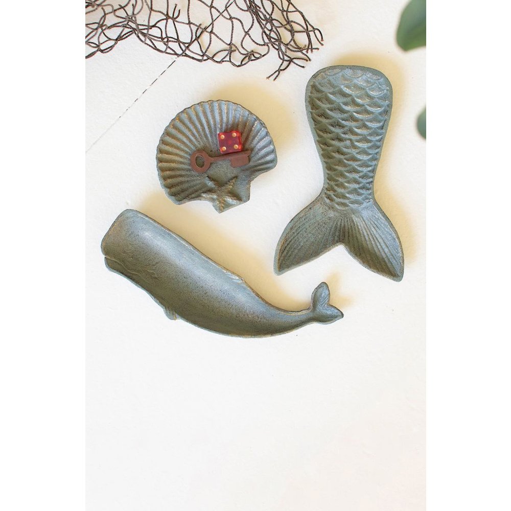Set Of Three Cast Iron Shell, Tail And Whale Trinket Trays. Picture 4