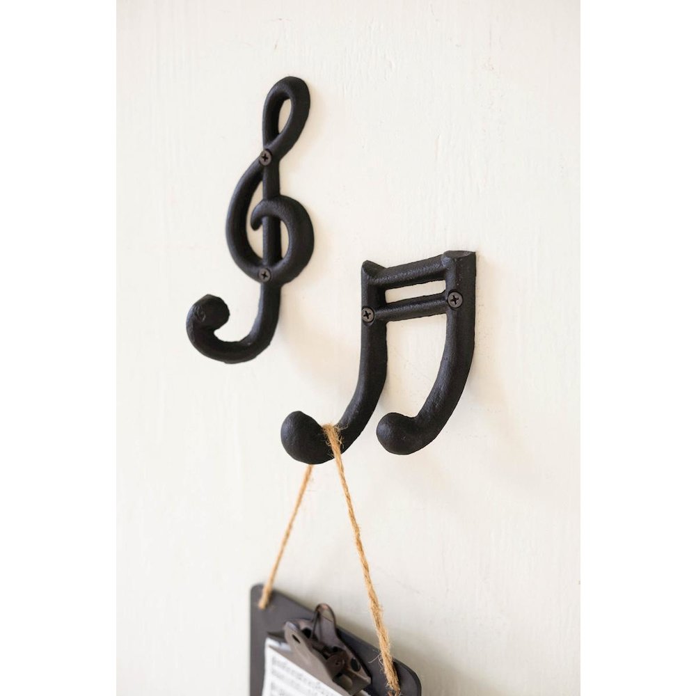 Set Of Two Cast Iron Musical Notes Hooks. Picture 2