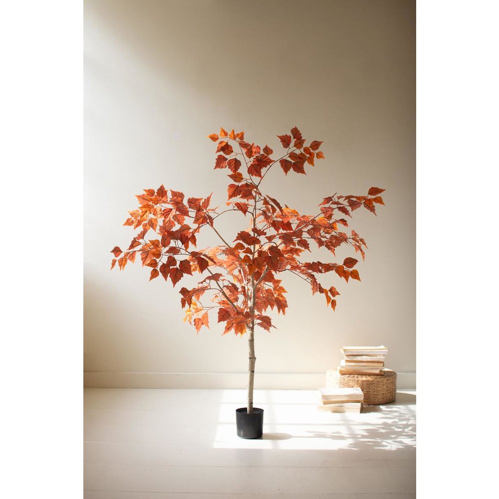 Artificial Autumn Birch Tree in a Black Pot. Picture 1
