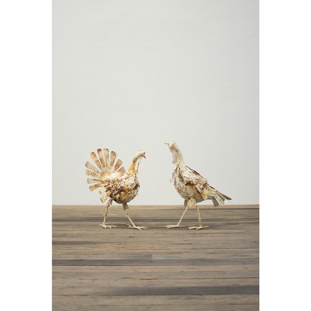 Set Of Two Antique White Metal Turkeys. Picture 2
