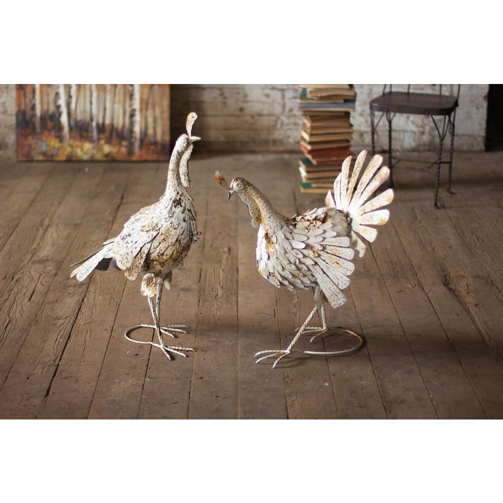 Set Of Two Antique White Metal Turkeys. Picture 3