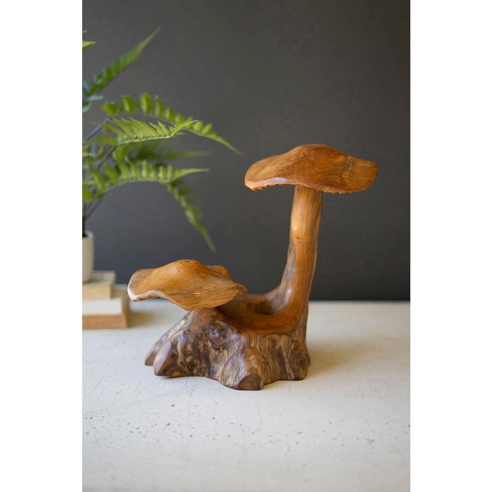 Double Teak Mushroom Sculpture. Picture 2