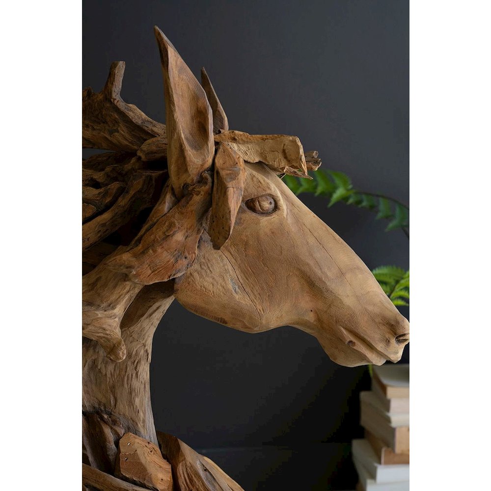 Teakwood Horse Head Sculpture With Iron Base. Picture 2