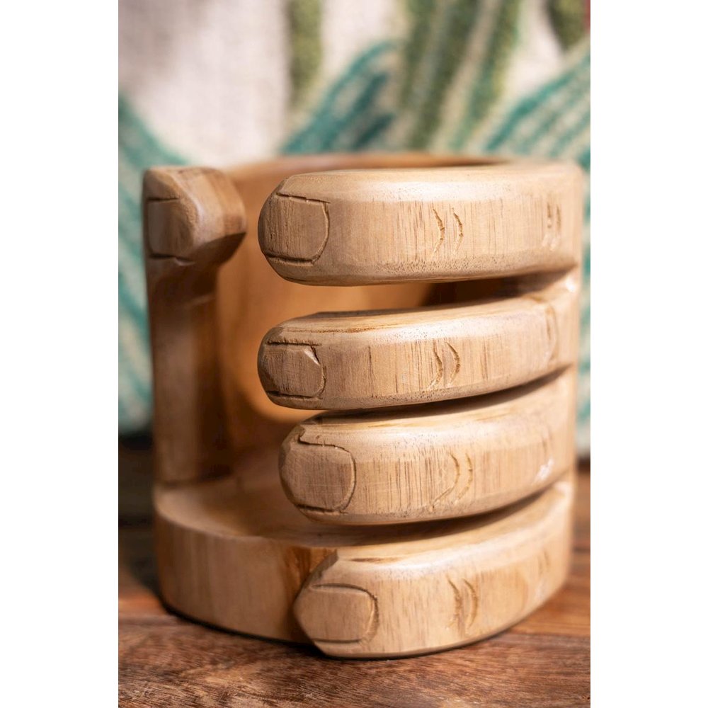 Carved Teakwood Wine Bottle Holder - Hand. Picture 2