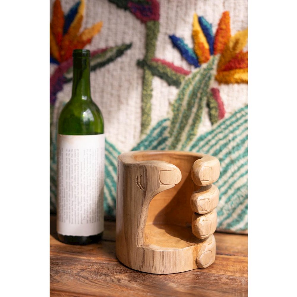 Carved Teakwood Wine Bottle Holder - Hand. Picture 3