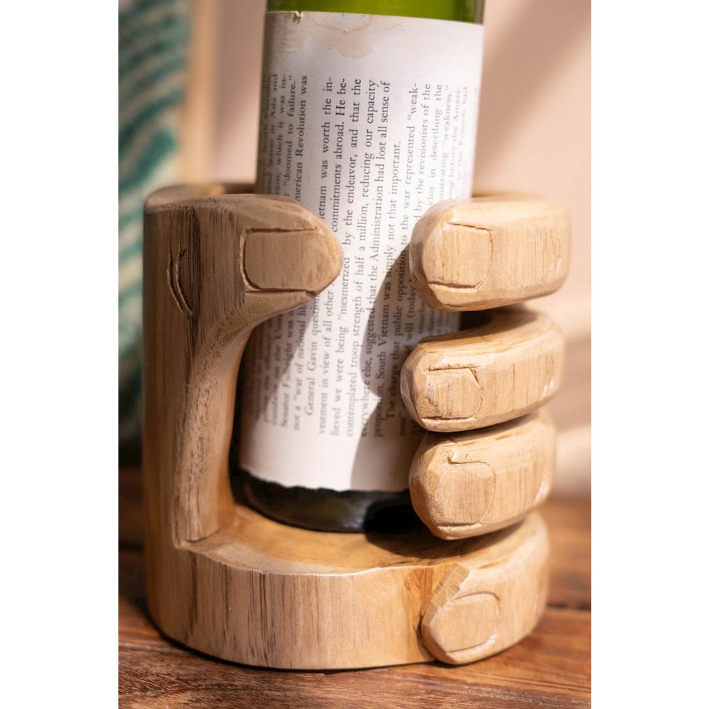 Carved Teakwood Wine Bottle Holder - Hand. Picture 4