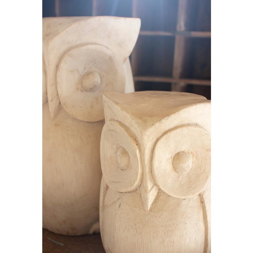 Set Of Two Carved Wooden Owl Statues. Picture 2