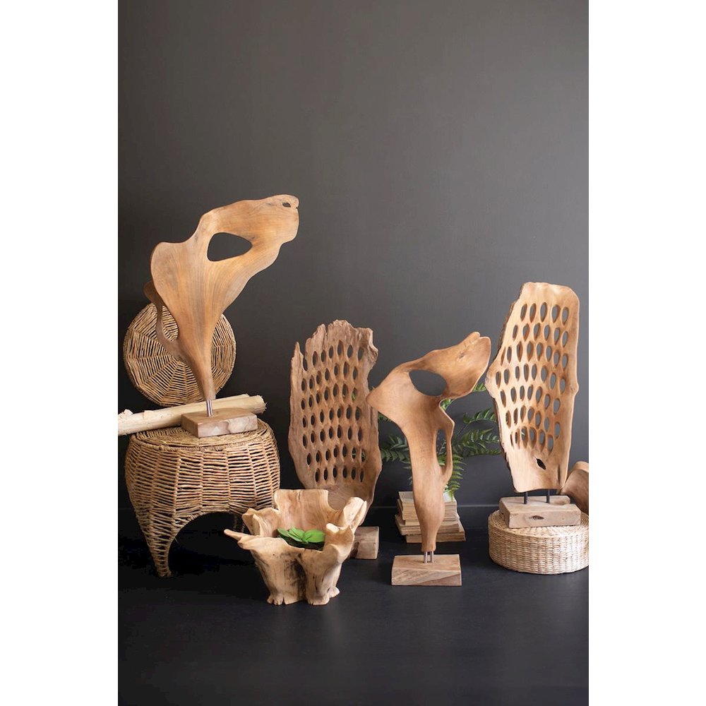 Carved Teak Wood Scuplture On A Base - Perforated. Picture 4
