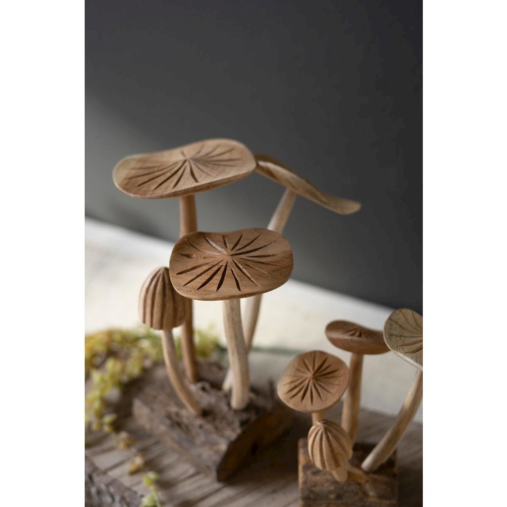 Set Of Two Carved Teak Wood Mushroom Clusters. Picture 2
