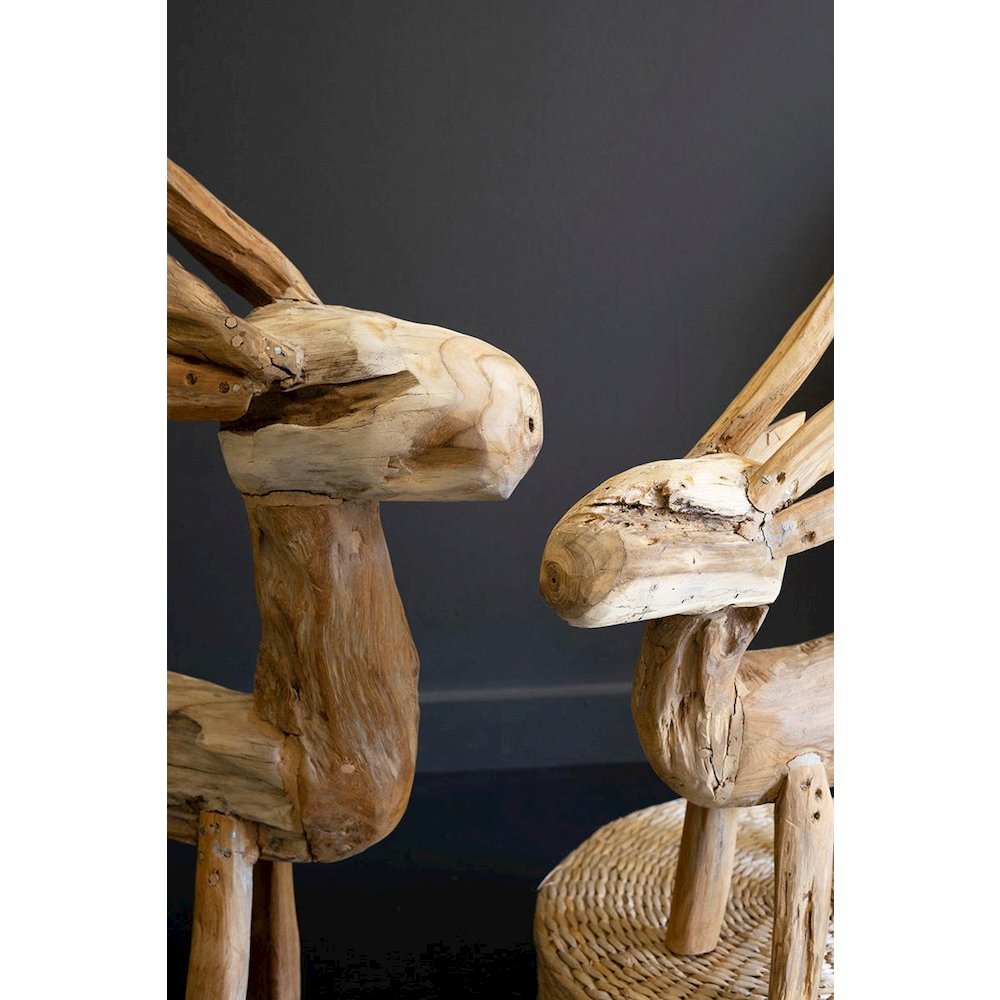 Set Of Two Rustic Teak Reindeer. Picture 2