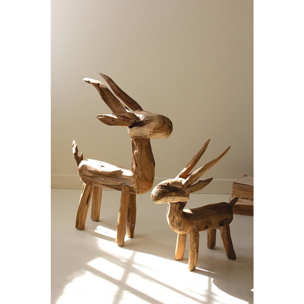Set Of Two Rustic Teak Reindeer. Picture 3