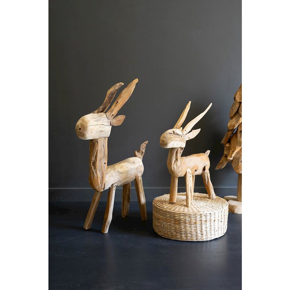 Set Of Two Rustic Teak Reindeer. Picture 4