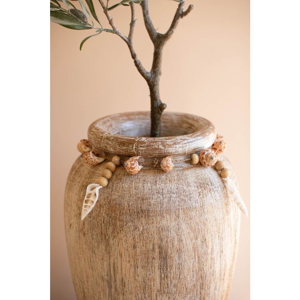Carved Wooden Vase With Shell Detail. Picture 2