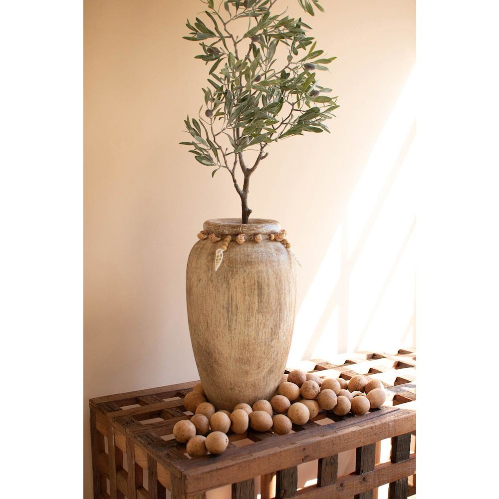 Carved Wooden Vase With Shell Detail. Picture 3