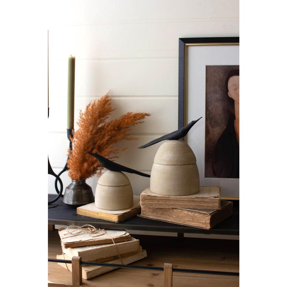 Set Of Two Clay Canisters With Wooden Bird Handles. Picture 6