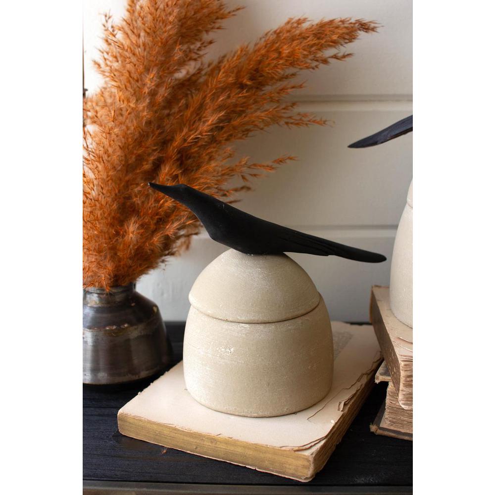 Set Of Two Clay Canisters With Wooden Bird Handles. Picture 7
