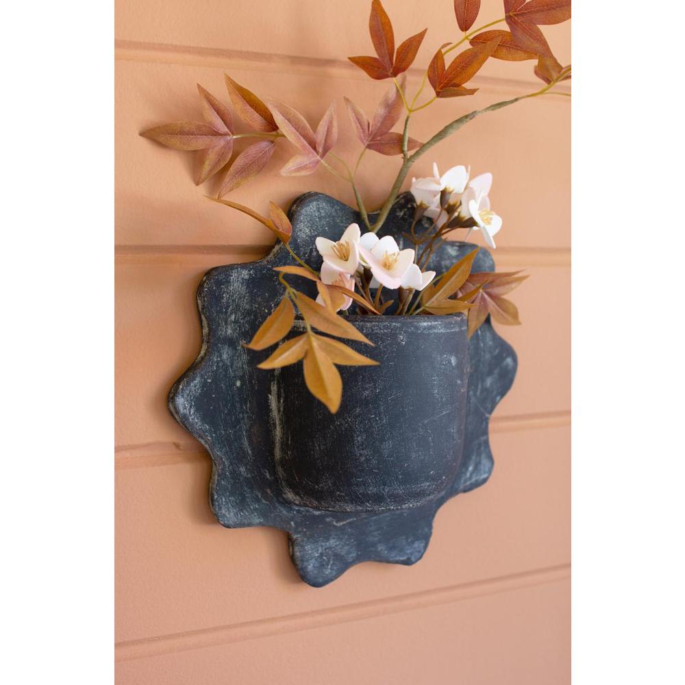 Set Of Three Black Wavy Clay Wall Planters. Picture 5