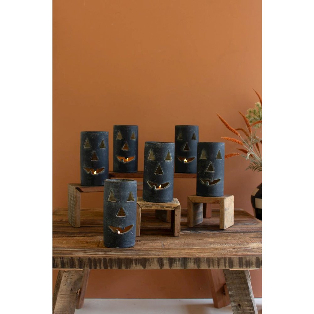 Tall Black Clay Jack-O-Lantern, Set of 6. Picture 1