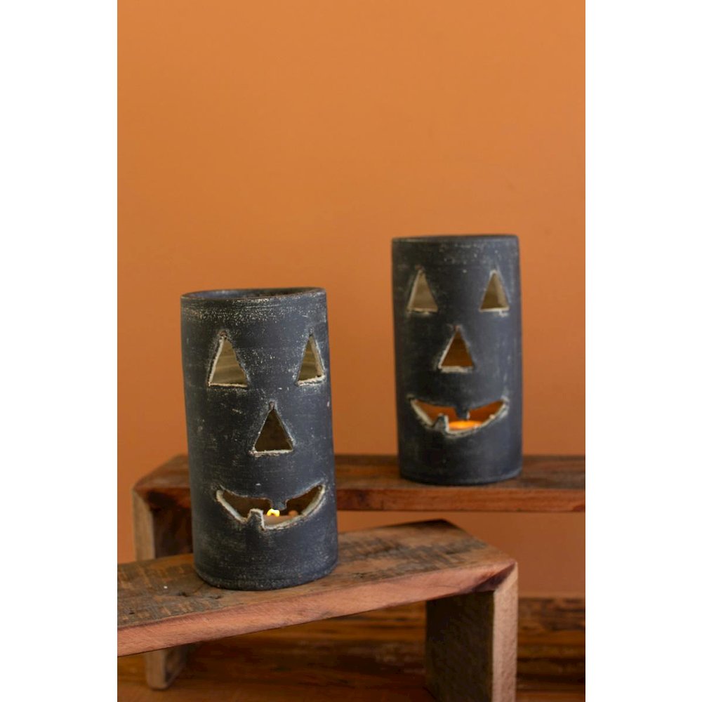 Tall Black Clay Jack-O-Lantern, Set of 6. Picture 2
