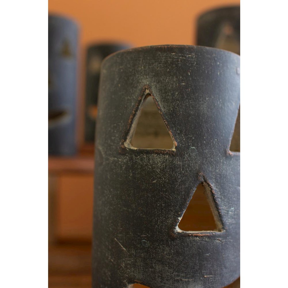 Tall Black Clay Jack-O-Lantern, Set of 6. Picture 3