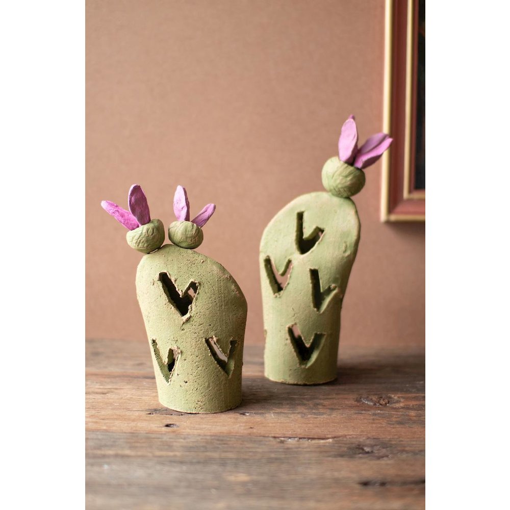 Set Of Two Prickly Pear Clay Luminaries. Picture 1
