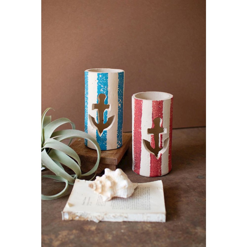Set Of Two Painted Clay Anchor Lumiaries. Picture 3