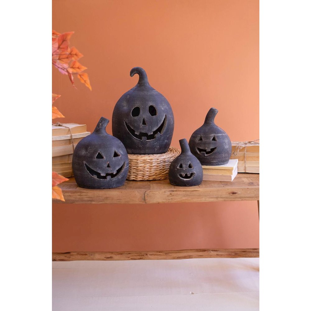 Set Of Two Small Clay Jack-O-Lanterns - Black. Picture 3