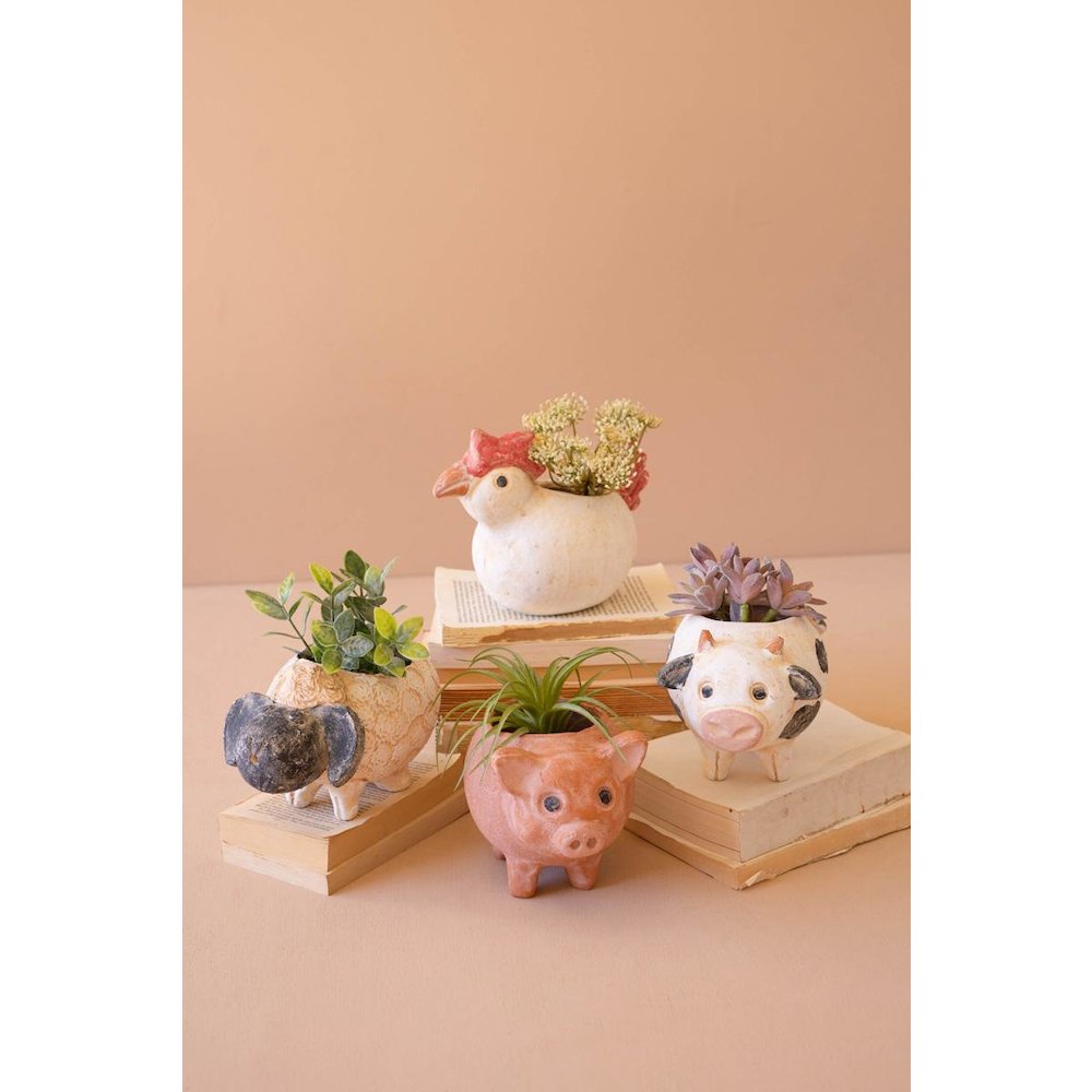 Set Of Four Sheep, Cow, Chicken And Pig Planters. Picture 2