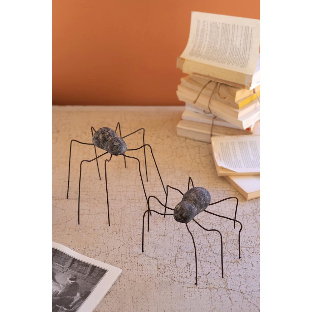 Set Of Two Clay And Wire Spiders. Picture 1