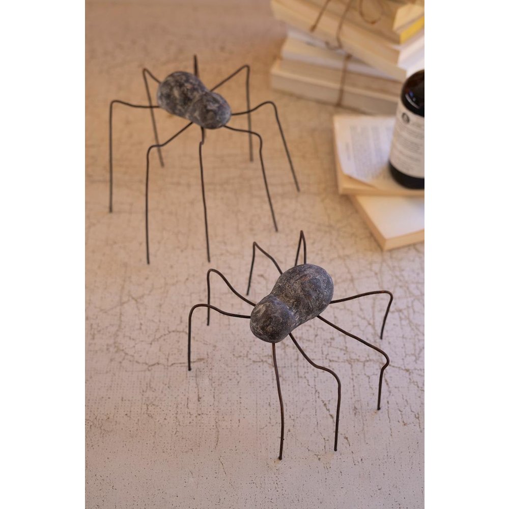 Set Of Two Clay And Wire Spiders. Picture 3