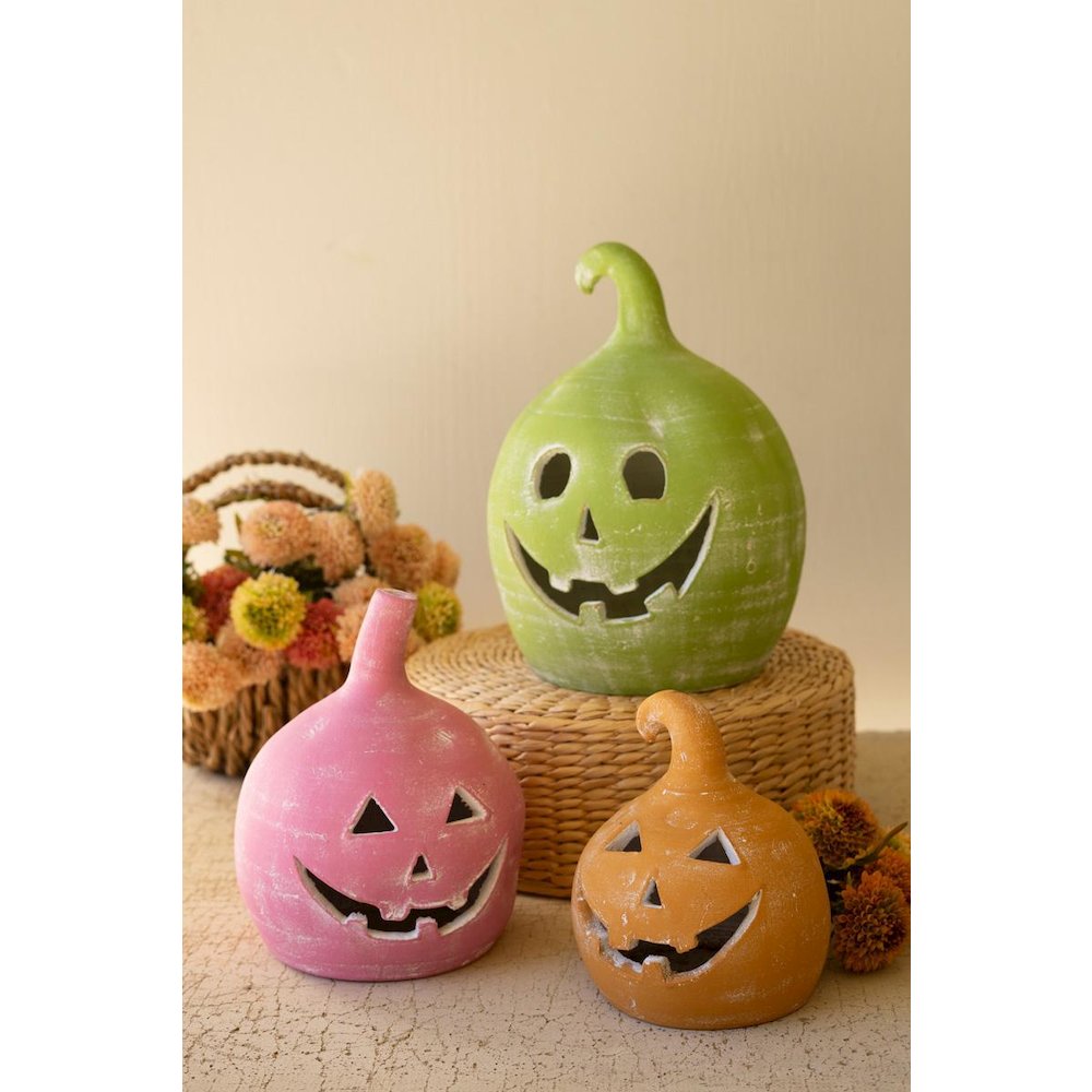 Set Of Three Colorful Clay Jack-O-Lanterns. Picture 1