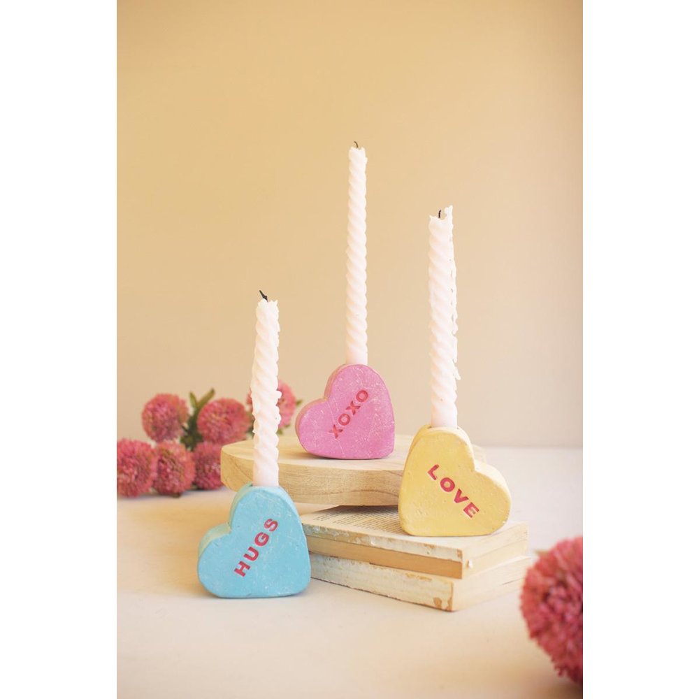 Set Of Three Clay Valentine Heart Candle Holders. Picture 1