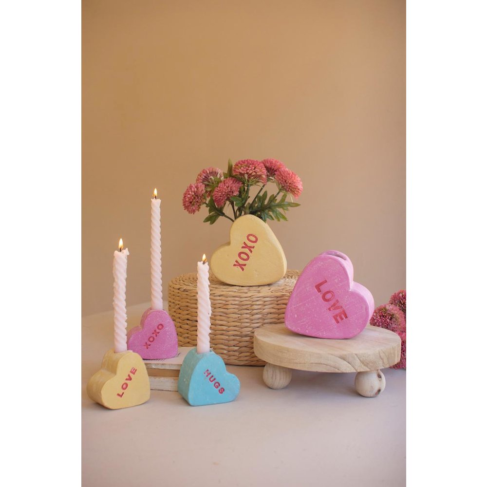 Set Of Three Clay Valentine Heart Candle Holders. Picture 2