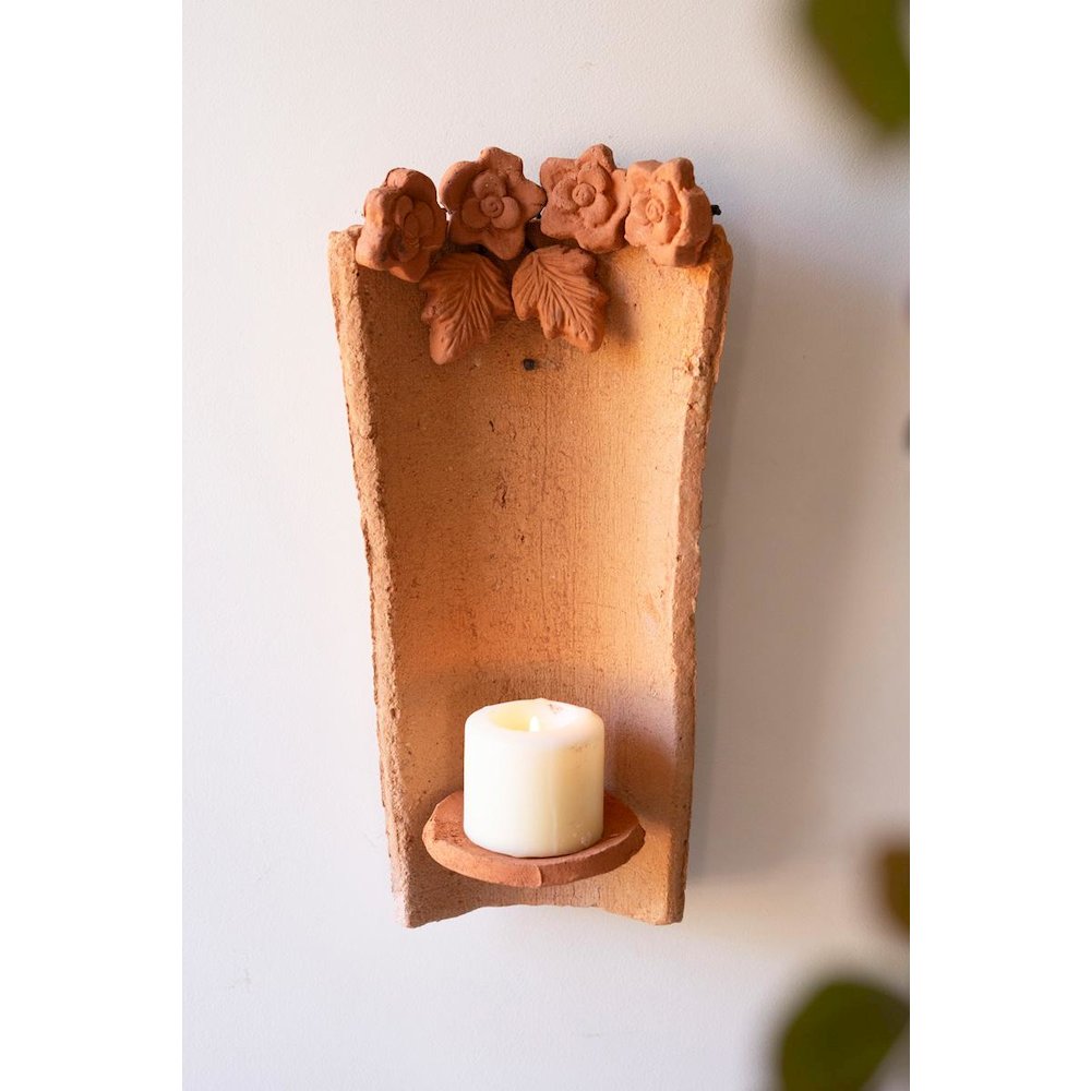 Clay Roofing Tile Pillar Holder With Flowers. Picture 1