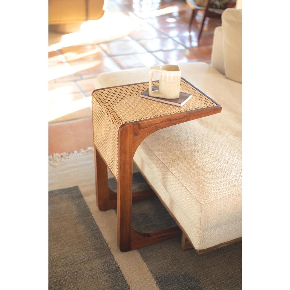 Wood Side Table With Woven Cane Detail. Picture 2