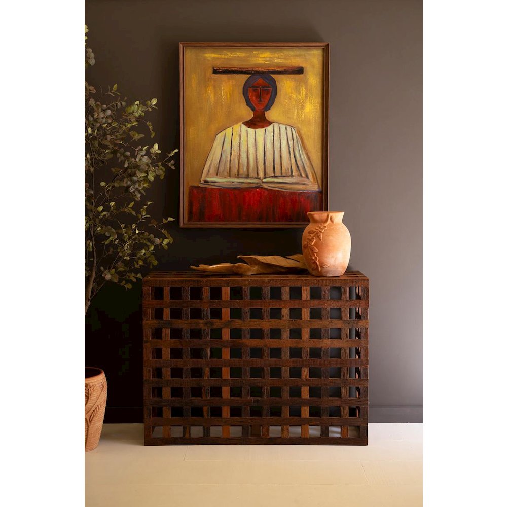 Recycled Truck Wood Grid Console Table. Picture 1