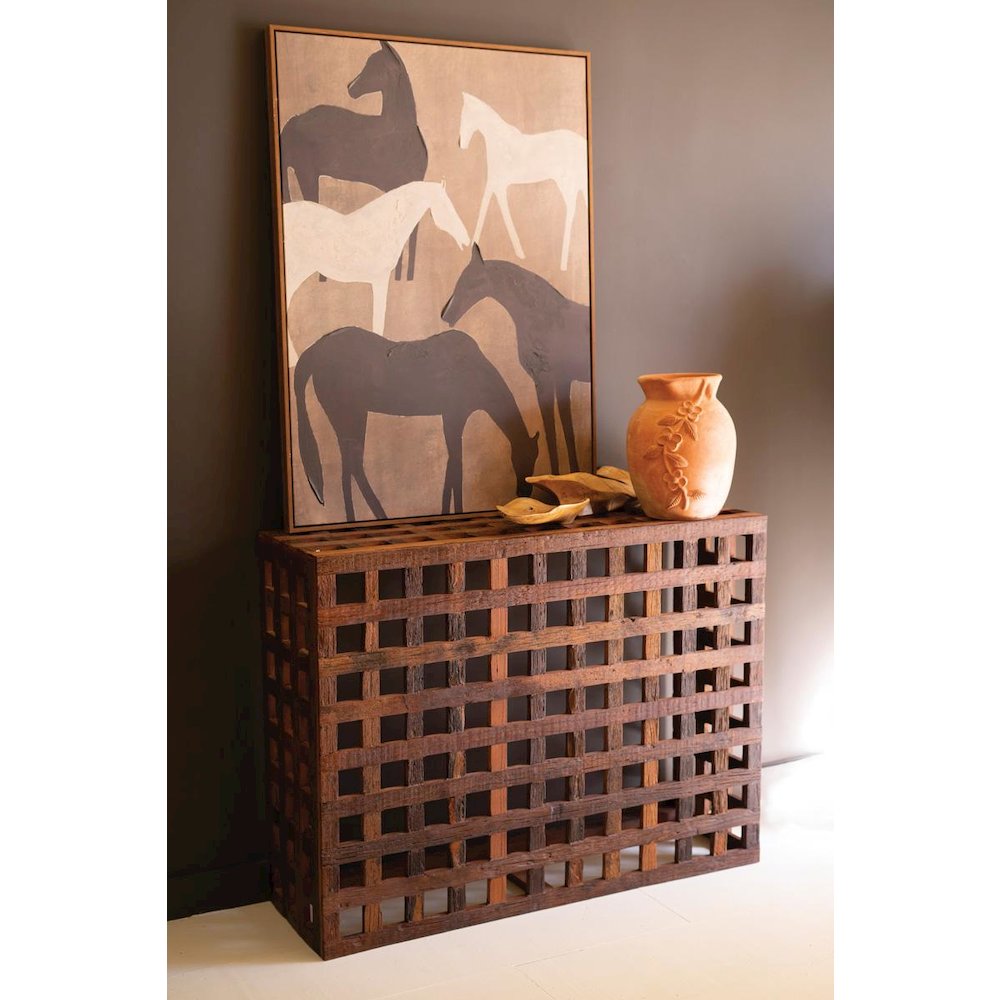 Recycled Truck Wood Grid Console Table. Picture 3