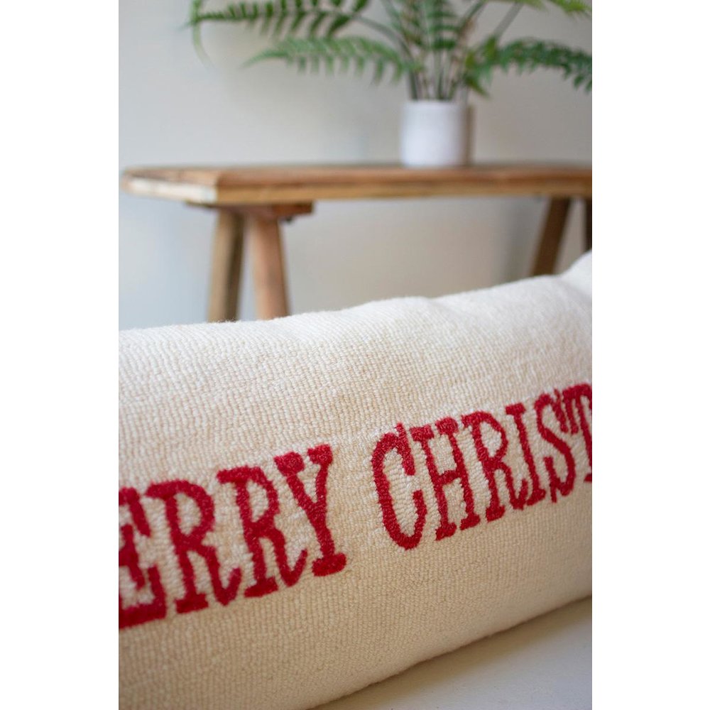 Merry Christmas Hand Hooked Pillow. Picture 2