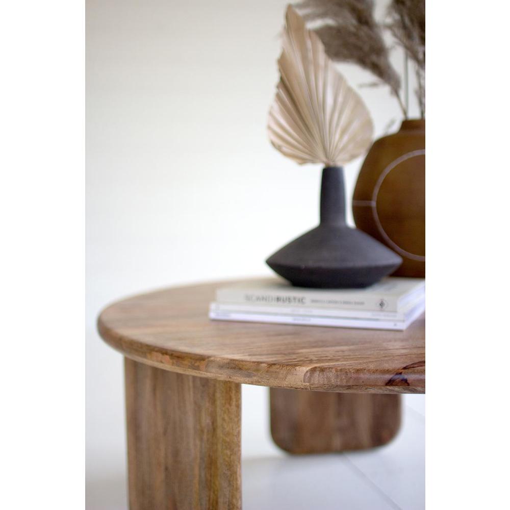 Round Mango Wood Coffee Table With Wood Base. Picture 3
