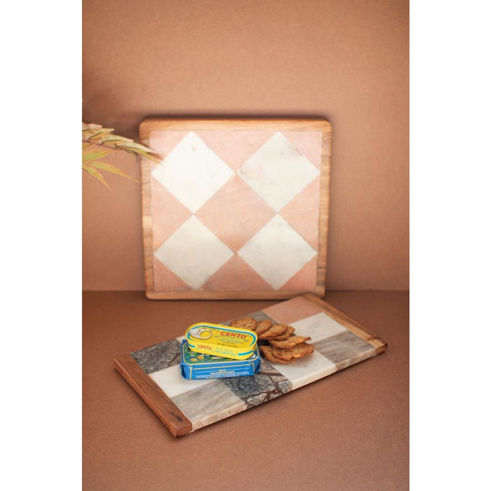 Rectangle Marble And Wood Checkered Serving Board. Picture 2