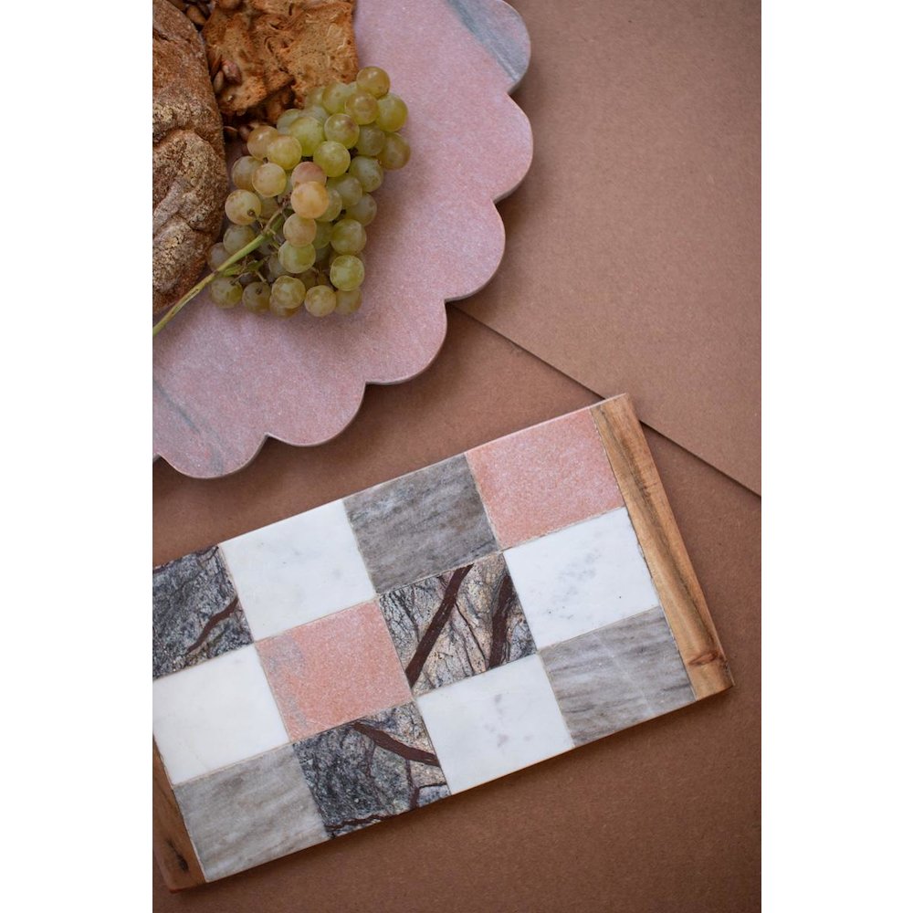 Rectangle Marble And Wood Checkered Serving Board. Picture 3