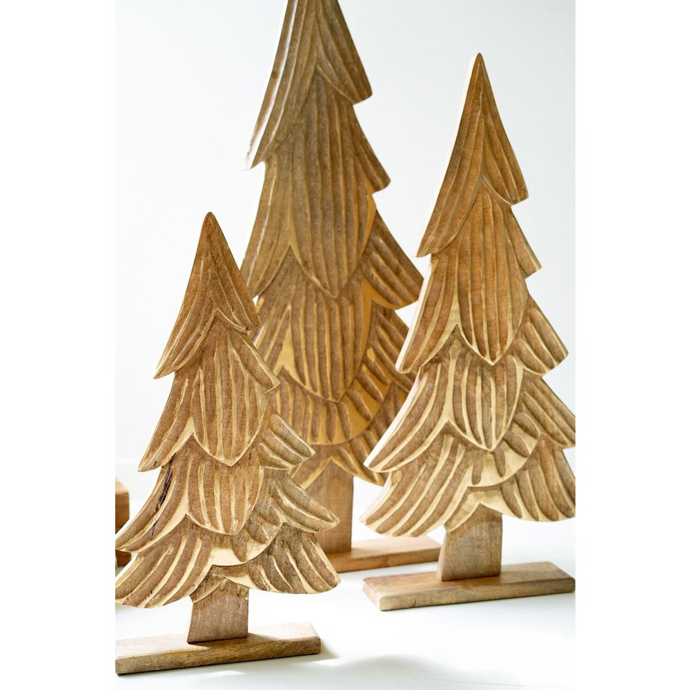 Set Of Three Carved Wooden Christmas Trees On Bases. Picture 3