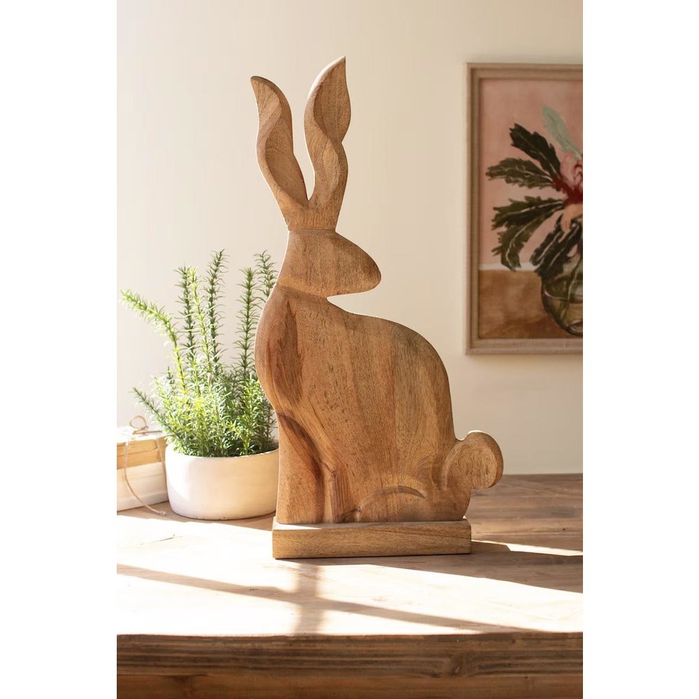 Tall Carved Wooden Rabbit On A Base. Picture 1