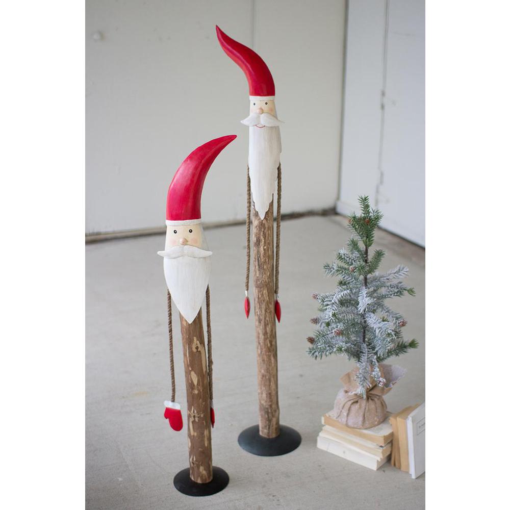 Set Of Two Wood And Painted Metal Santas. Picture 2