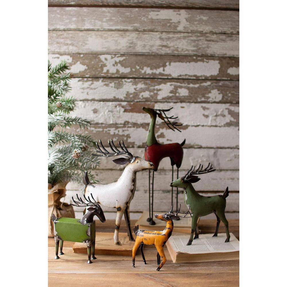Set Of Five Recycled Metal Deer - One Each Design. Picture 3