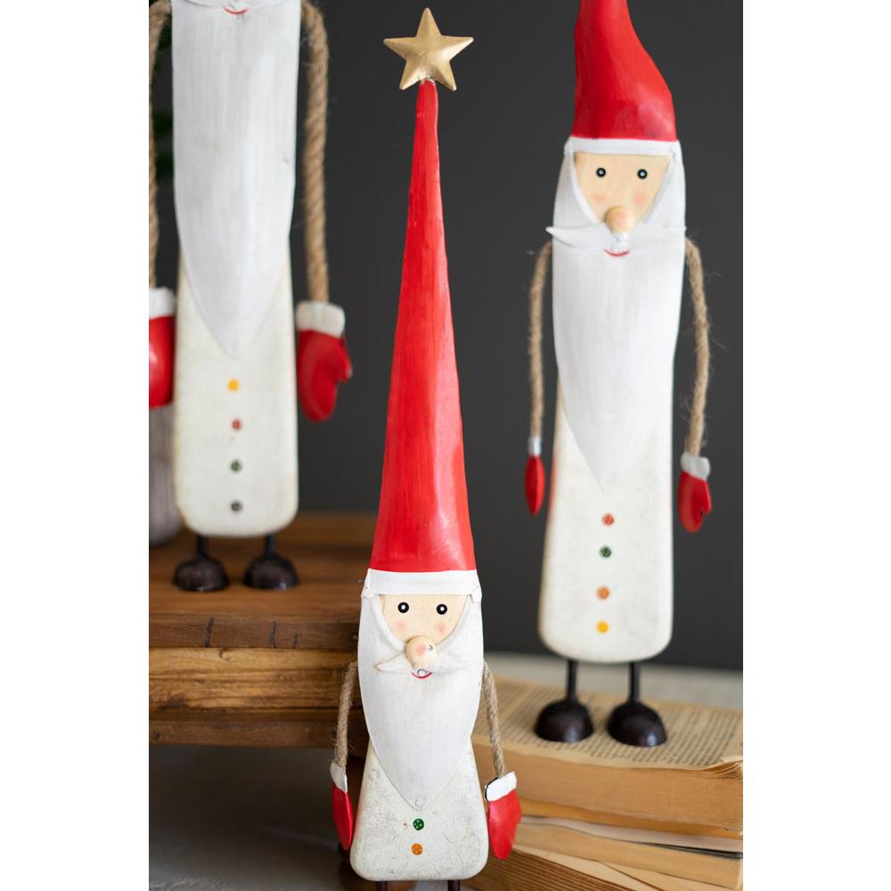 Set Of Three Painted Metal And Wood Santas. Picture 3