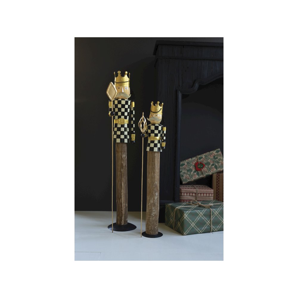 Set Of Two Painted Metal And Wood Checkerboard Nutcrackers. Picture 1